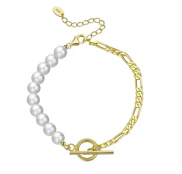 Runde Perlé Silberarmband elegantes Armband mit Süßwasserperlen und Figaro günstig online kaufen