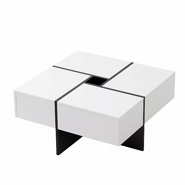 Couchtisch Moderne Couchtisch 70x70 cm mit 4 Schubladen Schwarz Weiss Desig günstig online kaufen
