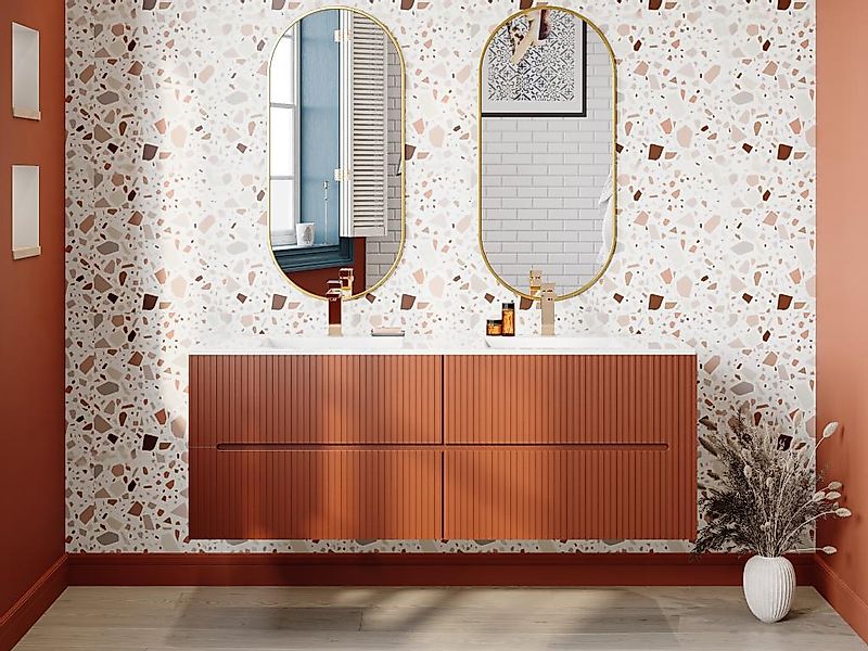 Waschbeckenunterschrank hängend - Terracotta gerippt - 150 cm - PAVANI günstig online kaufen
