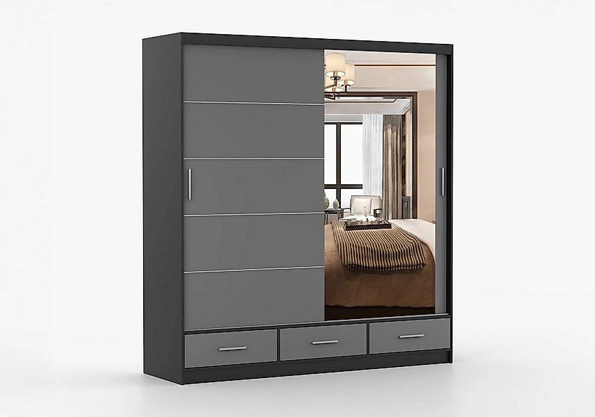imoebel24 Schwebetürenschrank FLORENCE 203 cm - Schwarz / Grau günstig online kaufen