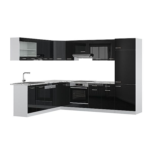 Vicco Winkelküche R-Line, Schwarz Hochglanz/Weiß, 227 günstig online kaufen