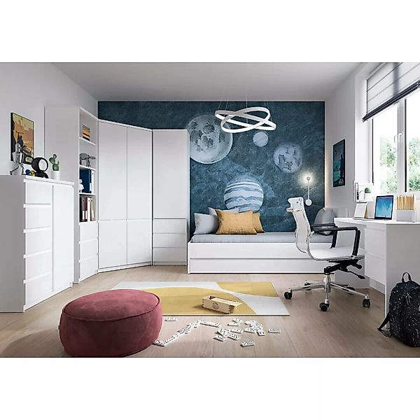 Jugendzimmer Komplett Set mit 90cm Bett und Schreibtisch in weiß FORTALEZA- günstig online kaufen