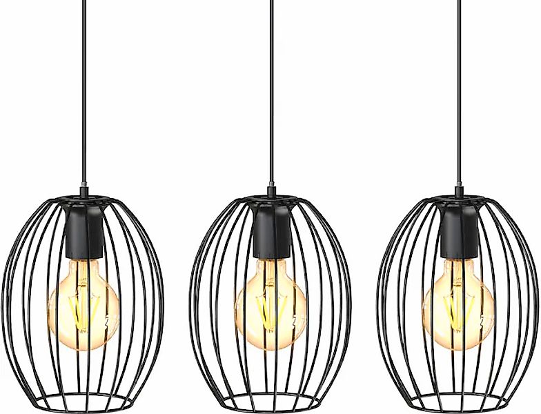 B.K.Licht Pendelleuchte »BK_PL1461 Retro-Pendellampe, Metall, Schwarz«, 3 f günstig online kaufen