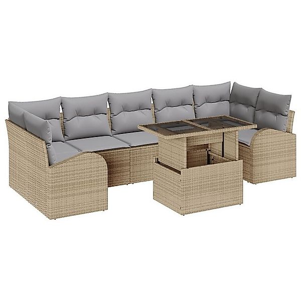 vidaXL Loungesofa 8-teiliges Garten-Sofa-Set mit Kissen Beige Poly Rattan, günstig online kaufen