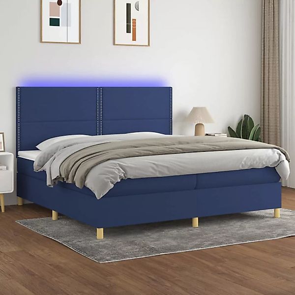 Vidaxl Boxspringbett Mit Matratze & Led Blau 200x200 Cm Stoff günstig online kaufen
