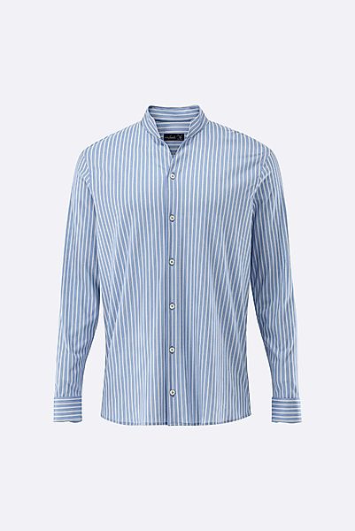 Gestreiftes Jerseyhemd mit Stehkragen aus Schweizer Baumwolle günstig online kaufen
