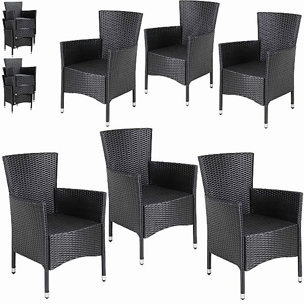 Polyrattan Gartenstuhl 6er-Set Schwarz stapelbar günstig online kaufen