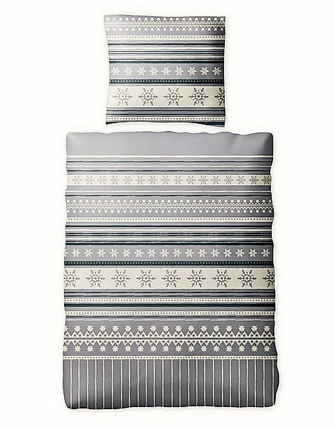 JACK Bettwäsche 135x200cm Schneeflocken Grau Offwhite, Biber, 2 teilig, tol günstig online kaufen