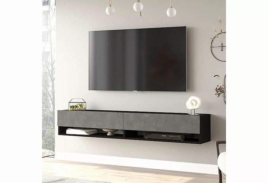 en.casa TV-Schrank »Laitila« TV Hängeboard 180x31,5x29,5cm Schwarz/Betonopt günstig online kaufen