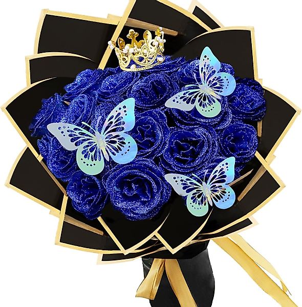 Kunstblume 24 Stück Glitzer Rosenstrauß, Künstliche günstig online kaufen