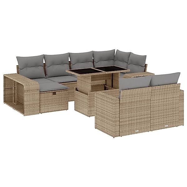 vidaXL 11-tlg Garten-Sofagarnitur mit Kissen Beige Poly Rattan Modell 182 günstig online kaufen