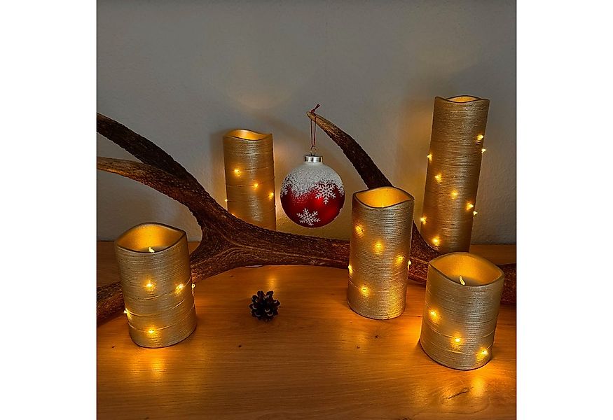 Online-Fuchs LED-Kerze 5er Set große Metallic LED-Kerzen mit Lichterkette u günstig online kaufen
