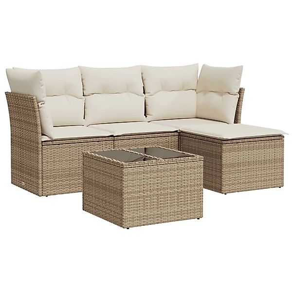 vidaXL 5-Tlg Garten-Sofagarnitur mit Kissen Beige Poly Rattan 3217548 günstig online kaufen