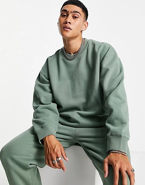 Topman – Oversize-Sweatshirt in Grün, Kombiteil günstig online kaufen