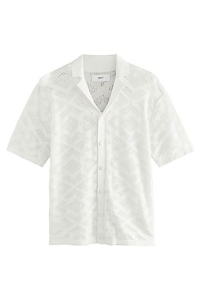 Next Kurzarmhemd Relaxed Fit Strickhemd, Lochstickerei + Kubakragen (1-tlg) günstig online kaufen
