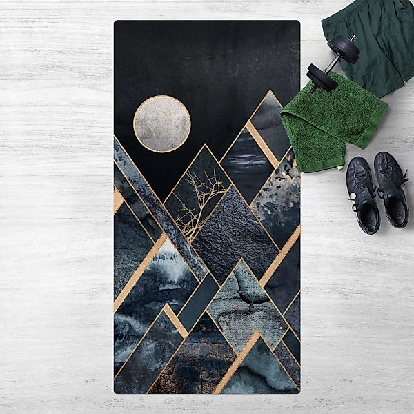 Kork-Teppich Goldener Mond abstrakte schwarze Berge günstig online kaufen