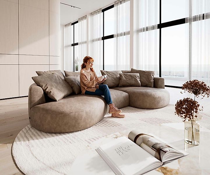 DELIFE Big-Sofa Edina, Mikrofaser Taupe Vintage günstig online kaufen