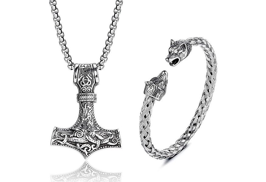 LuxusKollektion Ketten und Armband Set Thors Hammer Halskette Wikinger Wolf günstig online kaufen