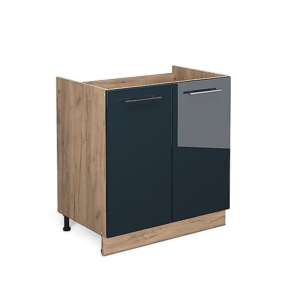 Vicco Spülenunterschrank Fame-Line Dunkelblau Hochglanz/Goldkraft Eiche 80 günstig online kaufen