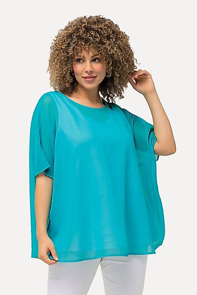 Ulla Popken Druckbluse Chiffonbluse Oversized Rundhals günstig online kaufen