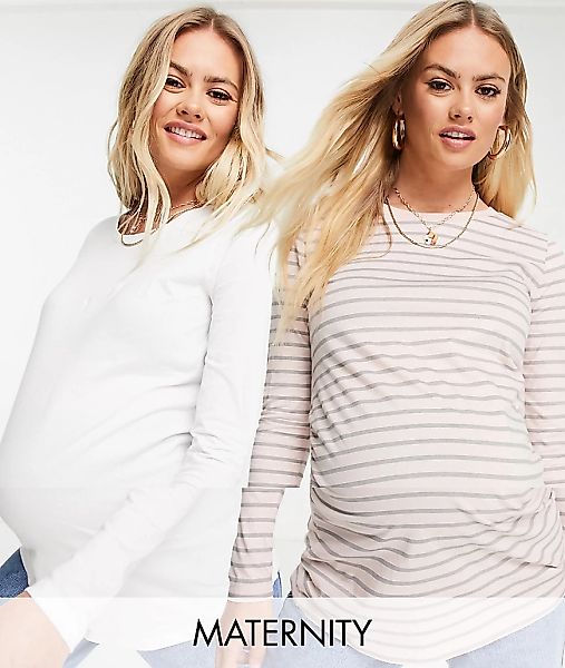 River Island Maternity – 2er-Pack langärmlige Shirts in Weiß und Rosa-Mehrf günstig online kaufen