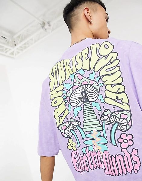 ASOS DESIGN – Oversize-T-Shirt in lila Waschung mit Print auf dem Rücken günstig online kaufen