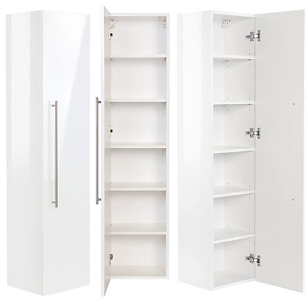 Lomadox Hochschrank NEWLAND-02 Badmöbel weiß Hochglanz günstig online kaufen