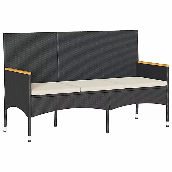 furnicato Gartenbank 3-Sitzer mit Kissen Schwarz günstig online kaufen