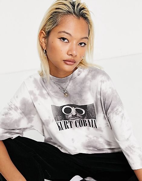 Topshop – Boyfriend-T-Shirt in Grau mit „Kurt Cobain“-Print günstig online kaufen
