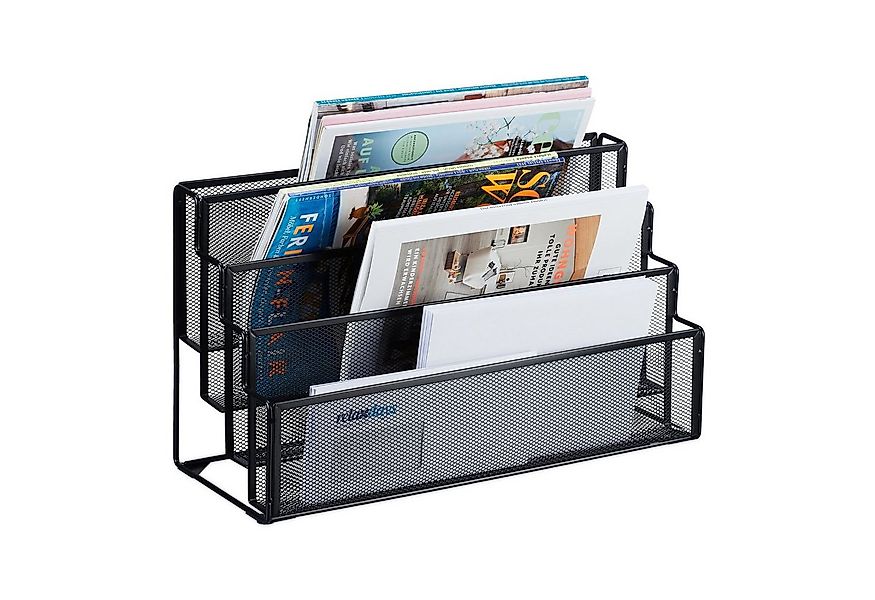 relaxdays Zeitungsständer Zeitschriftenhalter Metall 4 Fächer, schwarz günstig online kaufen