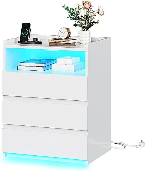 MSMASK Nachttisch mit 3 Schubladen, Steckdosenleiste günstig online kaufen