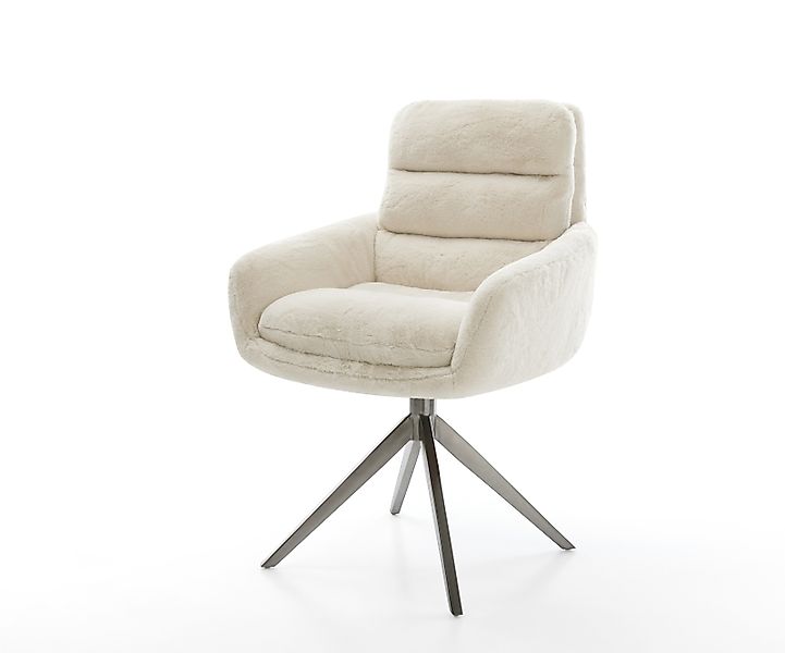 Drehstuhl Abelia-Flex mit Armlehnen Plüsch Creme-Weiß Kreuzgestell breit Gr günstig online kaufen