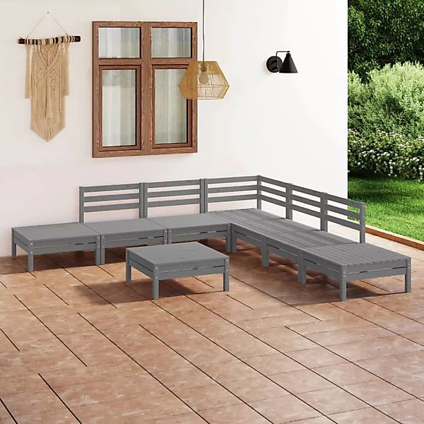 8-tlg. Garten-lounge-set Massivholz Kiefer Grau günstig online kaufen