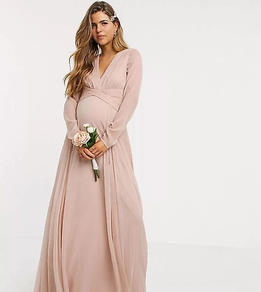 ASOS DESIGN Maternity – Bridesmaid – Langärmliges Maxikleid mit geraffter T günstig online kaufen