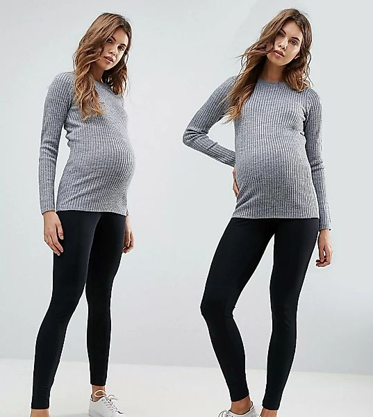 Mamalicious Maternity – 2er-Set Leggings aus Bio-Baumwolle in Schwarz-Mehrf günstig online kaufen