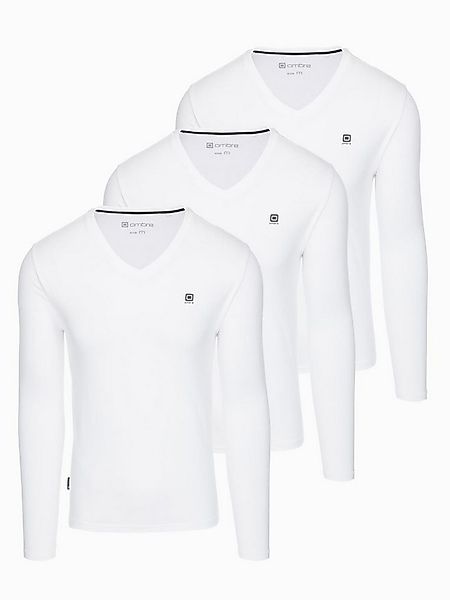 OMBRE Longsleeve 3er-Pack Langarmshirts mit V-Ausschnitt günstig online kaufen