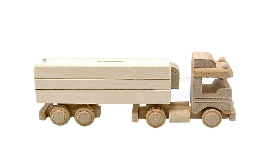 MyBer® Spardose Auto LKW Spardose aus Massivholz mit Anhänger, (2-tlg., mit günstig online kaufen