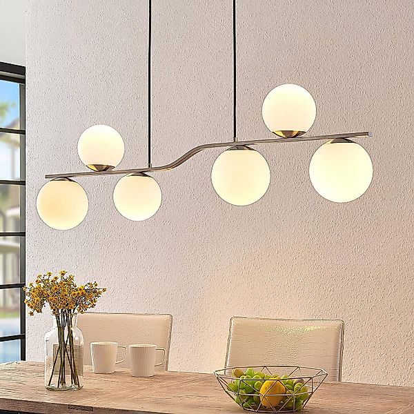 Lindby Hängelampe Avalyn, nickelfarben, Glas, 110 cm, E14 günstig online kaufen
