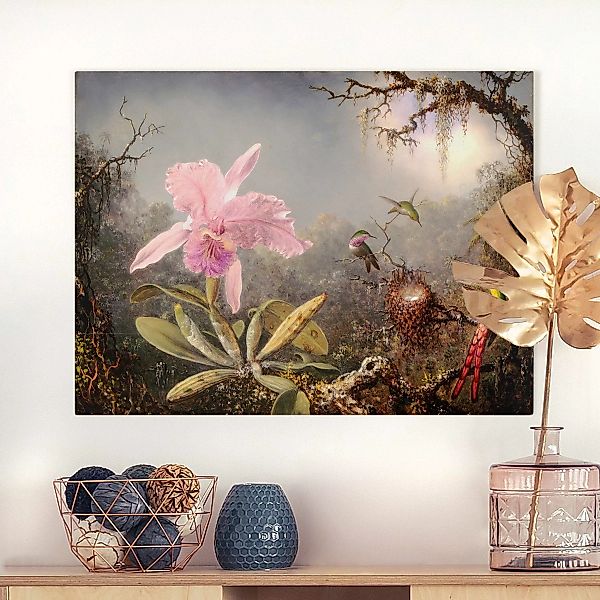 Leinwandbild Martin Johnson Heade - Orchidee und drei Kolibris günstig online kaufen
