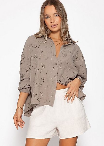 SASSYCLASSY Langarmbluse Musselin Bluse mit Lochstickerei für Damen Luftige günstig online kaufen