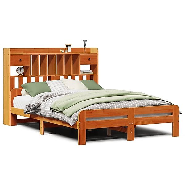 vidaXL Massivholzbett mit Regal ohne Matratze Wachsbraun 140x190 cm 3308896 günstig online kaufen