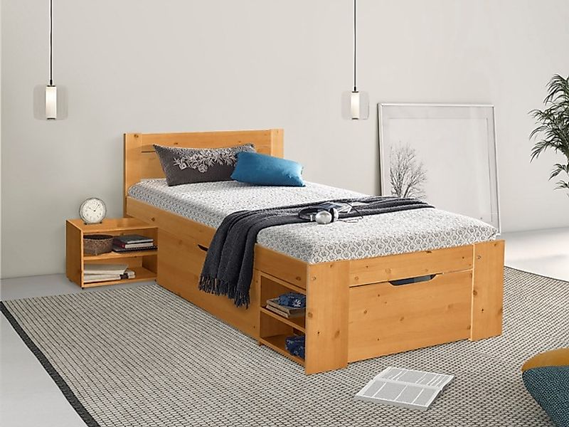 OTTO home Massivholzbett »"HANNES " mit Schubladen und Regalen, Nachtschran günstig online kaufen