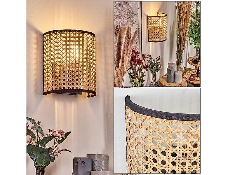 hofstein Wandleuchte Wandlampe aus Metall/Rattan/Wienergeflecht/Stoff in Sc günstig online kaufen