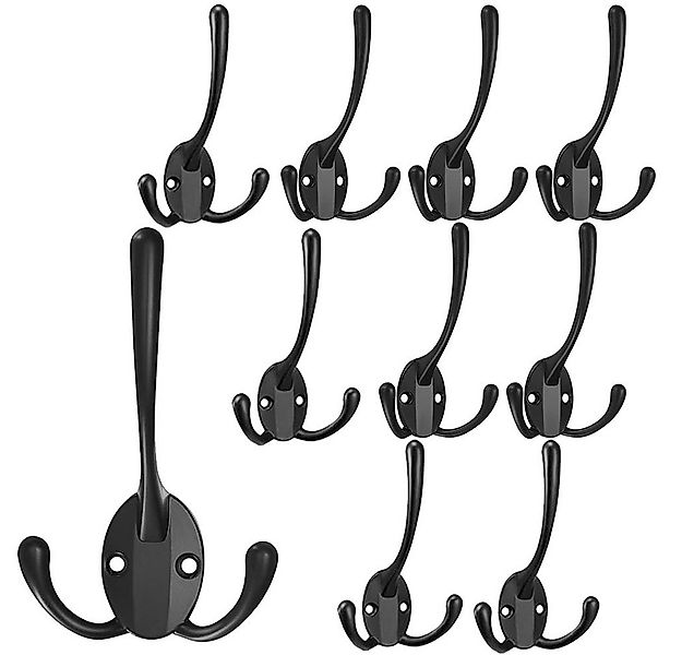 zggzerg Kleiderhaken 10 Stück Metall Garderobenhaken, Schwarz Drei Haken mi günstig online kaufen