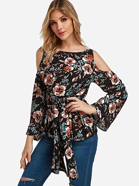 Kaltschulter-Bluse mit Blumendruck vorne günstig online kaufen