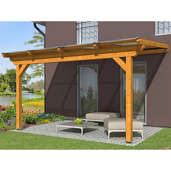 Skan Holz Terrassenüberdachung Ancona 434 x 350 cm Leimholz Eiche hell günstig online kaufen