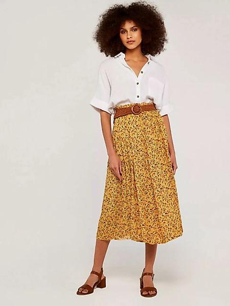 Apricot Midirock Microditsy Belted Midi Skirt, (2-tlg., Flechtgürtel) mit F günstig online kaufen