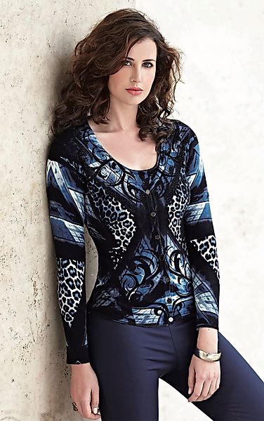 Passioni Cardigan Twinset in blau-schwarzem Tier- günstig online kaufen