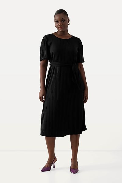 Ulla Popken Midikleid Plissee-Midikleid A-Linie Rundhals günstig online kaufen