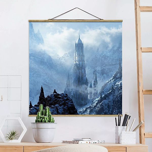 Stoffbild mit Posterleisten Phantastisches Schloss im Schnee günstig online kaufen
